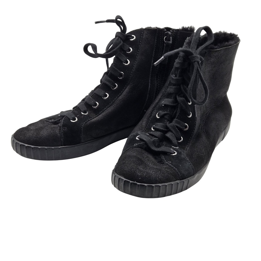Nine Air Boots Womens Size 9 Black Suede Faux Fur Lined Ankle Lace Up Boots